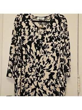 Jones Studio Monochrome Abstract Longsleeve Top 2XL